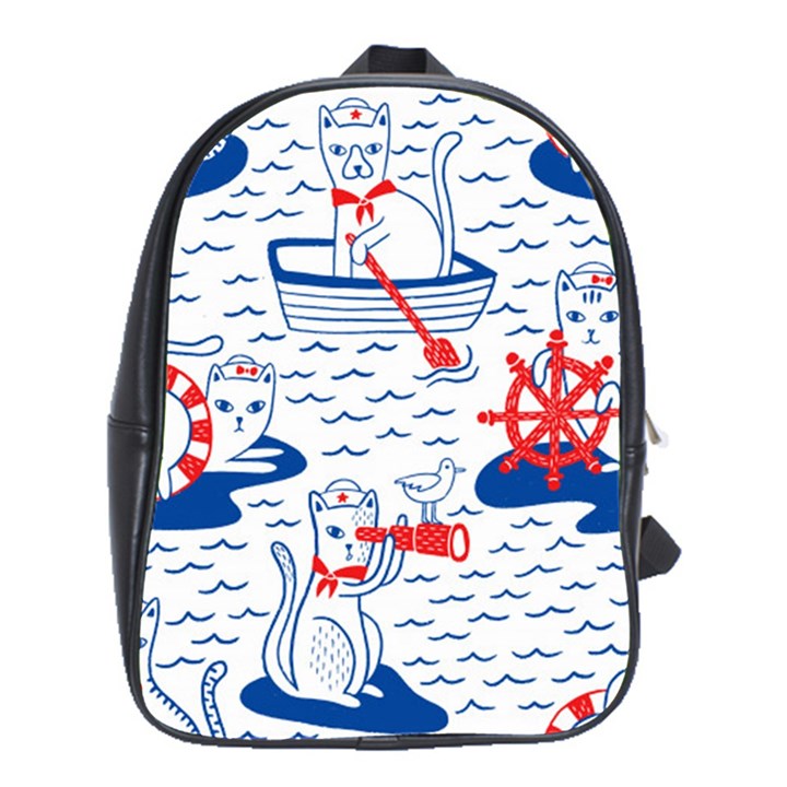 Nautical Cats Seamless Pattern School Bag (Large)