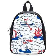 Nautical Cats Seamless Pattern School Bag (small) by Jancukart