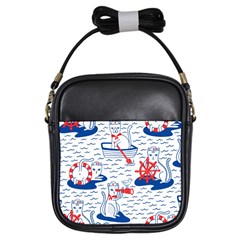 Nautical Cats Seamless Pattern Girls Sling Bag