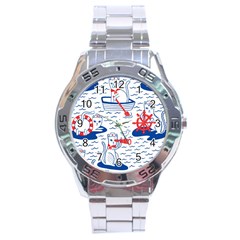 Nautical Cats Seamless Pattern Stainless Steel Analogue Watch by Jancukart