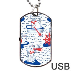 Nautical Cats Seamless Pattern Dog Tag Usb Flash (one Side)