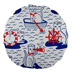 Nautical Cats Seamless Pattern Large 18  Premium Round Cushions