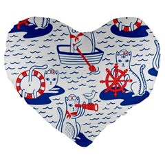 Nautical Cats Seamless Pattern Large 19  Premium Heart Shape Cushions