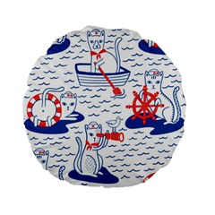 Nautical Cats Seamless Pattern Standard 15  Premium Flano Round Cushions by Jancukart