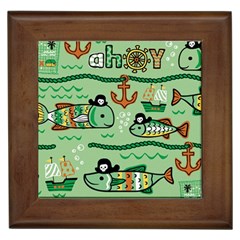 Seamless Pattern Fishes Pirates Cartoon Framed Tile by Jancukart