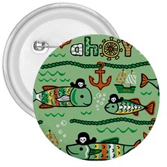 Seamless Pattern Fishes Pirates Cartoon 3  Buttons by Jancukart