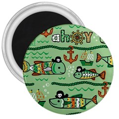 Seamless Pattern Fishes Pirates Cartoon 3  Magnets