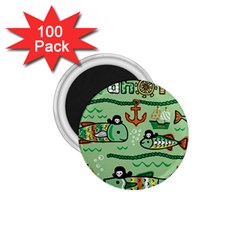 Seamless Pattern Fishes Pirates Cartoon 1 75  Magnets (100 Pack) 