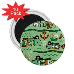 Seamless Pattern Fishes Pirates Cartoon 2 25  Magnets (10 Pack)  by Jancukart