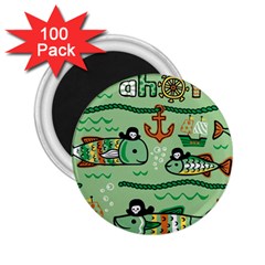 Seamless Pattern Fishes Pirates Cartoon 2 25  Magnets (100 Pack)  by Jancukart