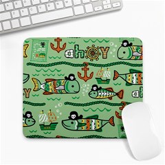 Seamless Pattern Fishes Pirates Cartoon Large Mousepads by Jancukart