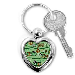 Seamless Pattern Fishes Pirates Cartoon Key Chain (heart)