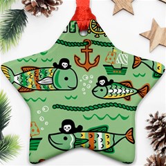 Seamless Pattern Fishes Pirates Cartoon Star Ornament (two Sides)