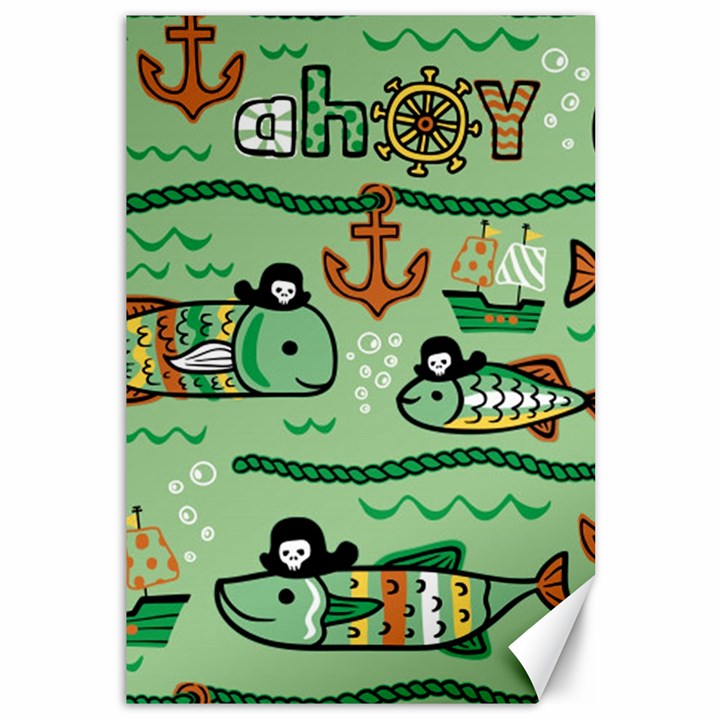 Seamless Pattern Fishes Pirates Cartoon Canvas 12  x 18 