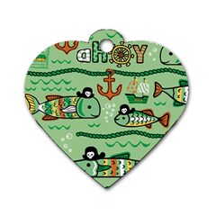 Seamless Pattern Fishes Pirates Cartoon Dog Tag Heart (one Side)