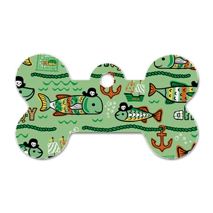 Seamless Pattern Fishes Pirates Cartoon Dog Tag Bone (Two Sides)