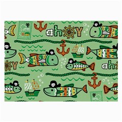 Seamless Pattern Fishes Pirates Cartoon Large Glasses Cloth (2 Sides)