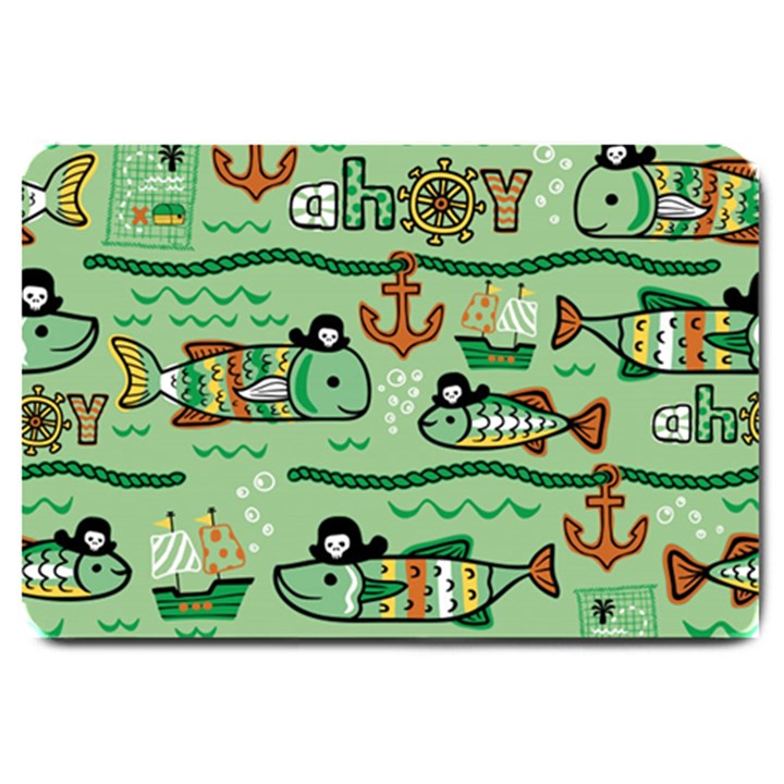 Seamless Pattern Fishes Pirates Cartoon Large Doormat 