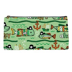 Seamless Pattern Fishes Pirates Cartoon Pencil Case