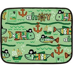 Seamless Pattern Fishes Pirates Cartoon Double Sided Fleece Blanket (mini)  by Jancukart