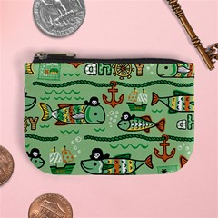 Seamless Pattern Fishes Pirates Cartoon Mini Coin Purse by Jancukart