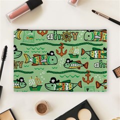 Seamless Pattern Fishes Pirates Cartoon Cosmetic Bag (large)