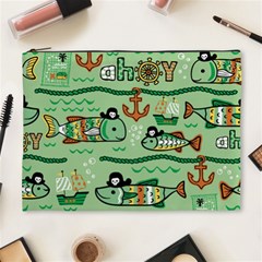 Seamless Pattern Fishes Pirates Cartoon Cosmetic Bag (xl)