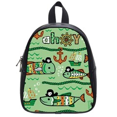 Seamless Pattern Fishes Pirates Cartoon School Bag (small)