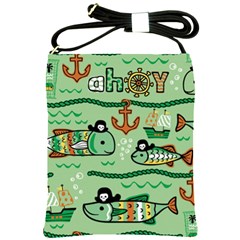 Seamless Pattern Fishes Pirates Cartoon Shoulder Sling Bag