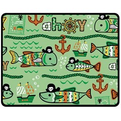 Seamless Pattern Fishes Pirates Cartoon Fleece Blanket (medium)  by Jancukart