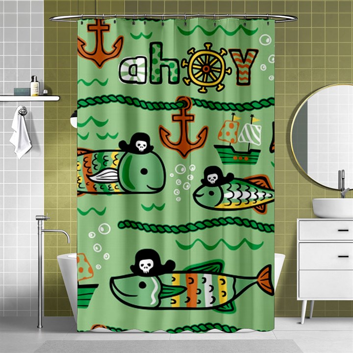 Seamless Pattern Fishes Pirates Cartoon Shower Curtain 48  x 72  (Small) 