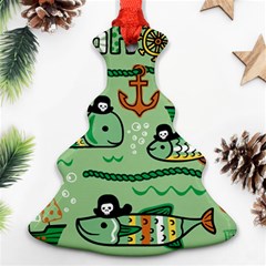 Seamless Pattern Fishes Pirates Cartoon Christmas Tree Ornament (two Sides) by Jancukart