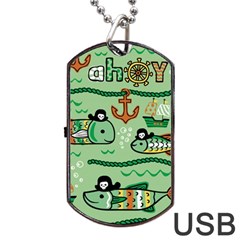 Seamless Pattern Fishes Pirates Cartoon Dog Tag Usb Flash (two Sides)