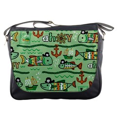 Seamless Pattern Fishes Pirates Cartoon Messenger Bag