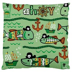 Seamless Pattern Fishes Pirates Cartoon Large Cushion Case (two Sides)