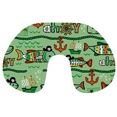 Seamless Pattern Fishes Pirates Cartoon Travel Neck Pillow