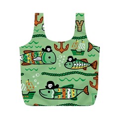 Seamless Pattern Fishes Pirates Cartoon Full Print Recycle Bag (m)