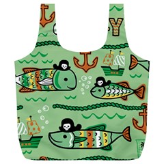 Seamless Pattern Fishes Pirates Cartoon Full Print Recycle Bag (xl) by Jancukart