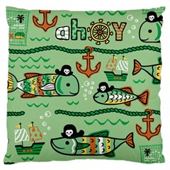 Seamless Pattern Fishes Pirates Cartoon Large Flano Cushion Case (one Side) by Jancukart