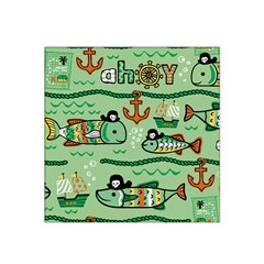 Seamless Pattern Fishes Pirates Cartoon Satin Bandana Scarf 22  X 22 