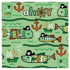 Seamless Pattern Fishes Pirates Cartoon Wooden Puzzle Square by Jancukart