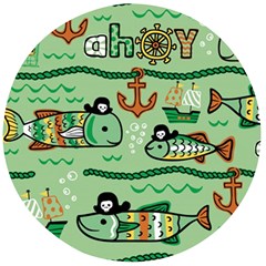 Seamless Pattern Fishes Pirates Cartoon Wooden Bottle Opener (round)