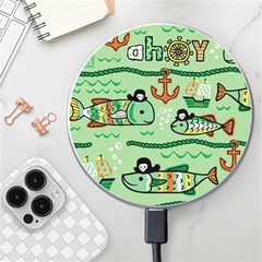 Seamless Pattern Fishes Pirates Cartoon Wireless Charger