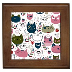 Pattern With Cute Cat Heads Framed Tile