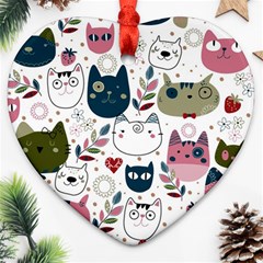 Pattern With Cute Cat Heads Ornament (heart) by Jancukart