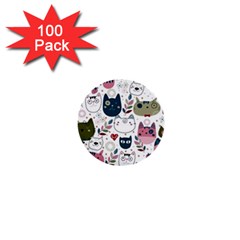 Pattern With Cute Cat Heads 1  Mini Buttons (100 Pack)  by Jancukart