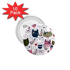 Pattern With Cute Cat Heads 1 75  Buttons (10 Pack)