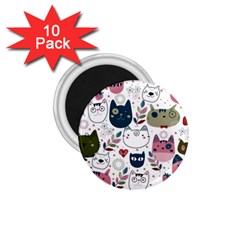 Pattern With Cute Cat Heads 1 75  Magnets (10 Pack) 