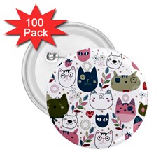 Pattern With Cute Cat Heads 2 25  Buttons (100 Pack) 