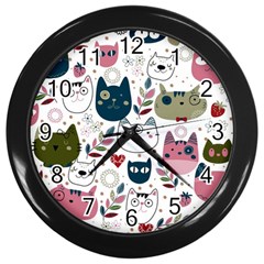 Pattern With Cute Cat Heads Wall Clock (black)